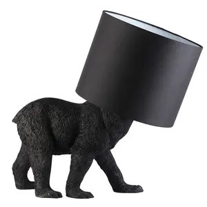 Luminosa Barack Bear Base & Shade Table Lamp Matt Black & Black Fabric