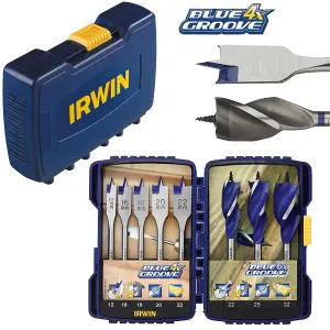 IRWIN Blue Groove Auger & Flat Drill Bit Set, 8 Piece