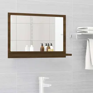 Dorlene Framed Wall Mounted Bathroom Mirror Brown Oak / 90 cm