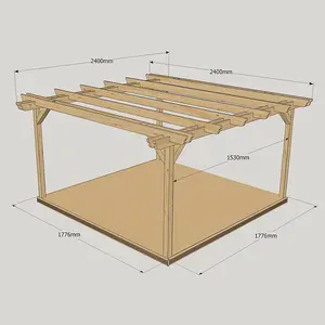 Double Garden Pergola and Decking Kit - Wood - L240 x W240 cm - Rustic Brown