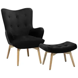 Wingback Chair VEJLE with Footstool Velvet Black