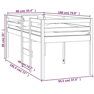 Berkfield High Sleeper Bed White 90x190 cm 3FT Single Solid Wood Pine