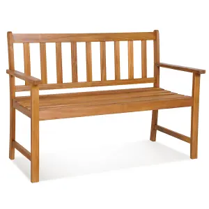 Costway 2-Person Outdoor Chair Garden Patio Wooden Loveseat Bench w/Armrests