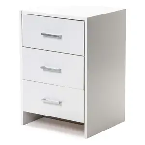 Chest of 3 Drawers White Bedside Table Metal Handles and Runner