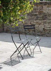 2 x Garden Trading  Outdoor Indoor Bistro Chairs Seat Carbon Grey Metal Patio