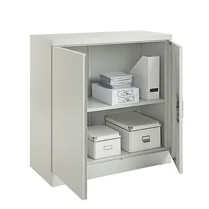 Metal Storage Cabinet 90cm Grey Steel Filing Cabinet 2 Door Lockable - Office Storage Cupboard Garage, Tools, Utility Room