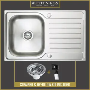 Austen & Co. Verona Stainless Steel Inset Reversible Single Bowl Kitchen Sink With Drainer, Lifetime Guarantee, Fast Delivery