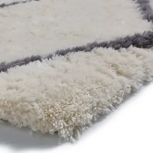 Ivory/Grey Shaggy Handmade Luxurious Modern Easy to clean Rug for Dining Room Bed Room and Living Room-150cm X 230cm