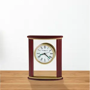 Traditional Roman Numeral Rosewood Wood Quartz Movement / Crystal Alarm Tabletop Clock in Brown/Brass