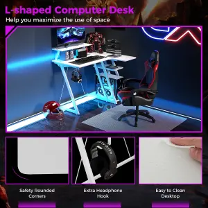 Costway L-Shaped Gaming Desk Small Computer Desk w/ Monitor Shelf & Outlets