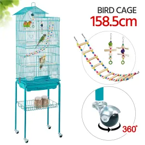 Yaheetech Teal Blue Rolling Metal Bird Cage with Detachable Stand