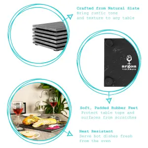 Argon Tableware - Linea Square Slate Placemats & Coasters Set - 10cm - 12pc