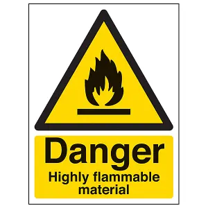 Highly Flammable Material Fire Sign - Rigid Plastic 300x400mm (x3)