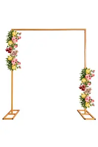 Square Arch Stand with Base Metal Backdrop Stand Garden Arbors -  2m x 2m, Gold