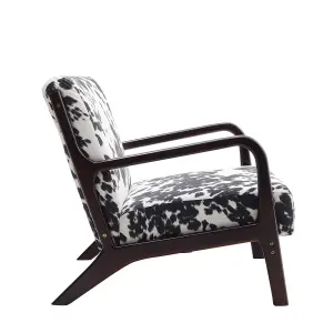 Wood Frame Black and White Spots Velvet Upholstered Recliner Chair Armchair