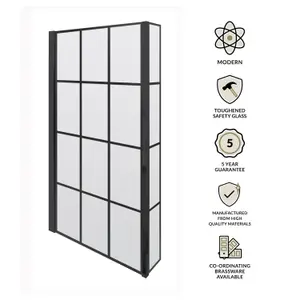 Black Frame 6mm Glass L Shaped Shower Bath Screen 1430 x 795 x 150mm