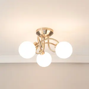 ValueLights Velika Chrome 3 Way Flush Ceiling Light with White Frosted Glass Lampshades - LED Bulbs Included