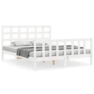 Berkfield Bed Frame with Headboard White King Size Solid Wood