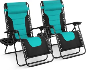 KEPLIN Set of 2 Teal Heavy Duty Textoline Zero Gravity Chairs for Garden Light Reclining Patio Sun Loungers