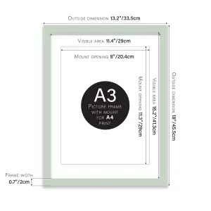 A3 Mint Green Picture Frame With Mount for A4 (21 x 29.7cm -8.3 x 11.7in) Poster, Photo, Artwork, or Print.