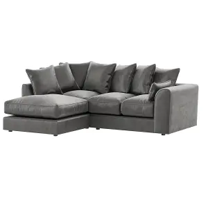 Brooklyn Plush Velvet 3 to 4 Seater L Shaped Corner Sofa Fibre Grey Left Hand Facing