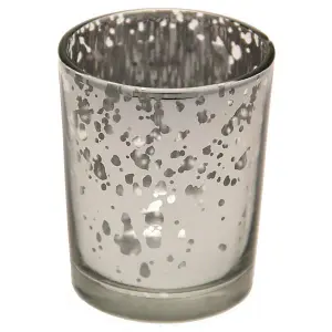 Set of 6 Glass Speckled Votive in Silver, Tealight Candle Holder. H6.5 x W4.5 cm.