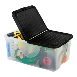 Clear 40L Large Plastic Stackable Storage box with Lid