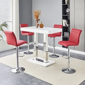 Furniture In Fashion Caprice White High Gloss Bar Table Small 4 Ripple Bordeaux Stools