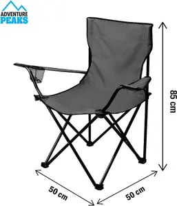 Set of 2 BLACK Folding Camping Chair With Armrest, Drink Holder & Carry Bag