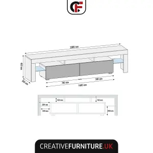 Nova TV Unit 200cm White and Grey High Gloss Doors with LED Lighting - Creative Furniture