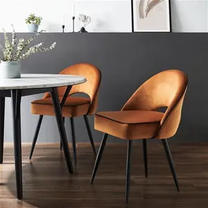 Oakley Set Of 2 Orange Velvet Dining Chairs, Orange Upholstered Fabric With Contrast Piping - Dining Room Chairs - Dining Table Chairs - Daals -