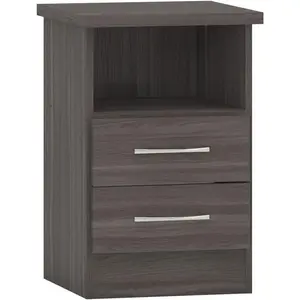 Cascio 2 Drawer Bedside Table Black Wood Grain