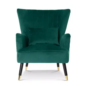 Velvet Emerald Green Camila Accent Wingback Chair