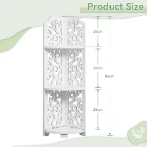 White Corner Shelves Free Standing Shelf Floor Storage Unit for Bathroom, Living Room, Bedroom, Kitchen