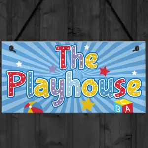 Red Ocean Child's Playhouse Hanging Plaque Gift For Daughter Son Kids Room Playroom Bedroom Girls Boys Door Wall Fun Sign