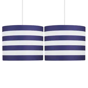 First Choice Lighting Set of 2 Navy Stripes 25cm Light Shades