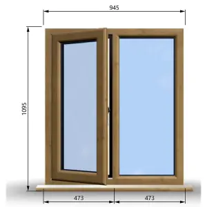 945mm (W) x 1095mm (H) Wooden Stormproof Window - 1/2 Left Opening Window - Toughened Safety Glass