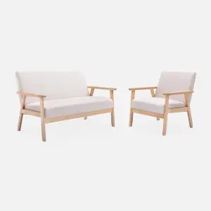 sweeek. Armchair and 2-seater sofa in hevea wood Isak set Beige 114x69.5x73 cm