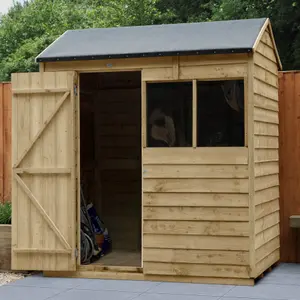 Forest Garden Overlap 6x4 ft Reverse apex Wooden Pressure treated Shed with floor & 2 windows