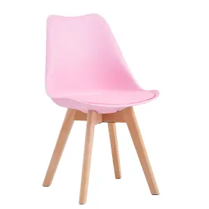 Set of 4 Dining Chairs with Solid Wooden Legs and Seat Cushion Pads in Pink- Eva by MCC