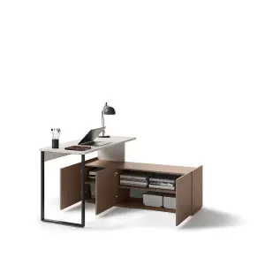 Expansive Cashmere & Truffle Desk H770mm W2610mm D550mm - Modern Design with Integrated Storage