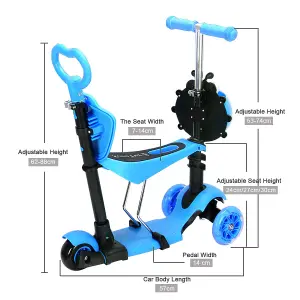 Children's Scooter with Removable Seat, Flashing LED Wheels, Height-Adjustable, aged 3 and over