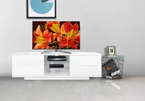 Centurion Supports Avitus Premium High Gloss White with 4-White Drawers and 2 Shelves up to 65" LED, OLED, LCD TV Cabinet