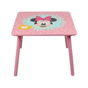 Disney Minnie Mouse Table and Chairs Set, 15mm MDF, pine wood, Light Pink, Table: W60 X D60 X H48cm, Chair: W28 X D29 X H58cm