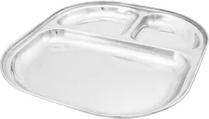 New Set Of 2 Stainless Steel Serving Dish Plate 3 Compartments Food Lunch Dinner