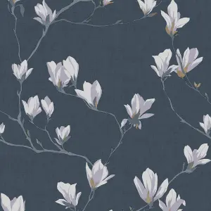 Laura Ashley Magnolia grove Dusky seaspray Floral Smooth Wallpaper Sample