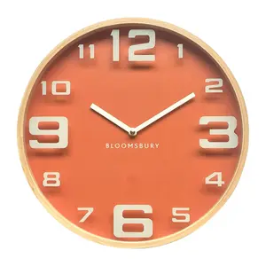 Interiors by Premier Sleek Orange Wood Large Numbers Wall Clock, Modern Design Clock In Kitchen, Versatile Wall Clock For Indoor