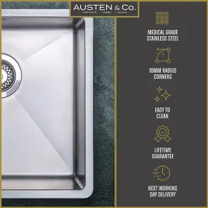 Austen & Co. Roma Stainless Steel Large Inset/Undermount Single Bowl Kitchen Sink. Lifetime Guarantee, Fast Delivery