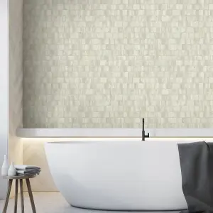 Messina Tile Wallpaper In Beige And Gold