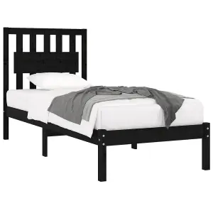 Berkfield Bed Frame Black Solid Wood Pine 100x200 cm